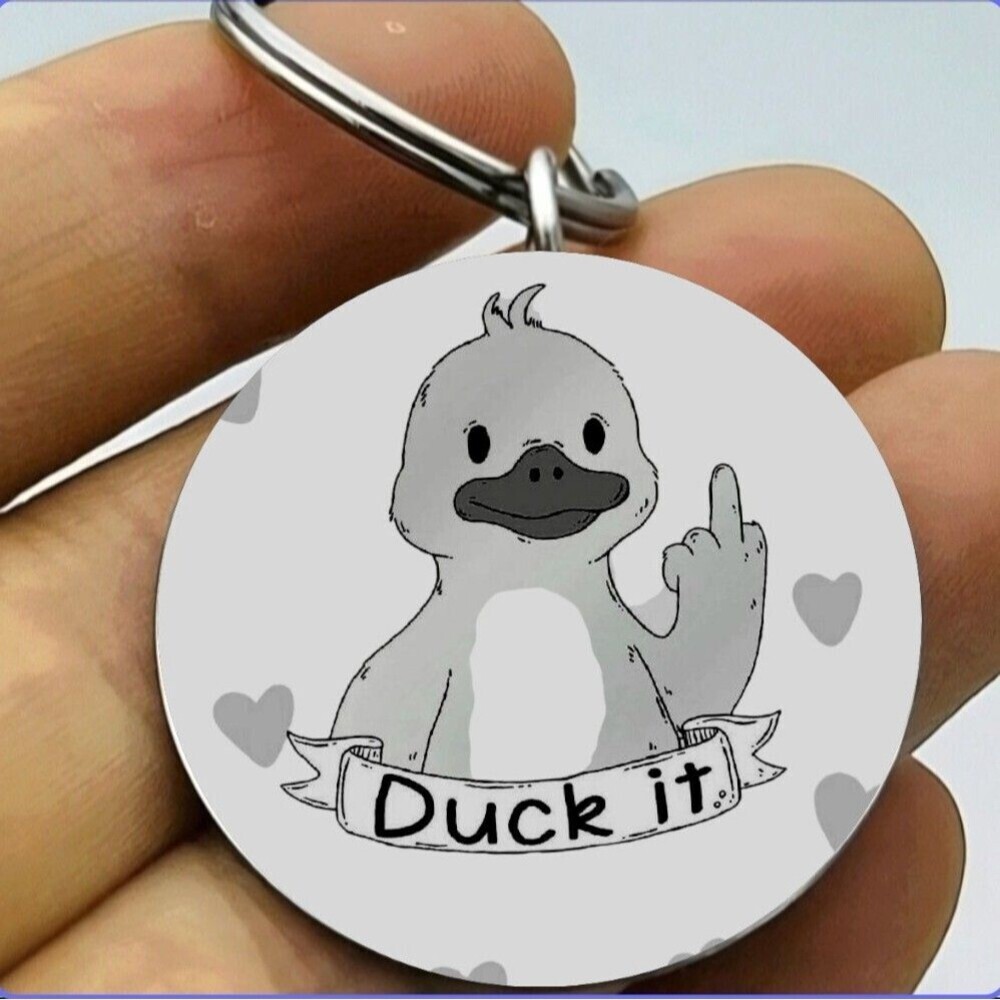 Funny Cute Duck Finger Hot Laugh Stainless Steel Keychain